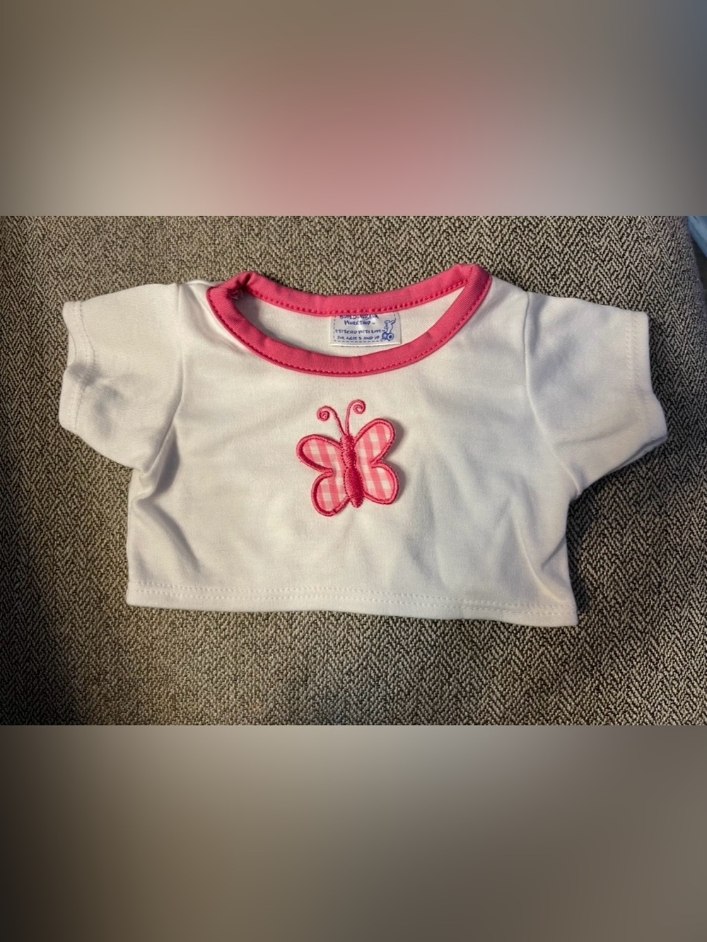 Build A Bear Workshop Pink Butterfly Embroidered Gingham T-Shirt BABW RARE HTF